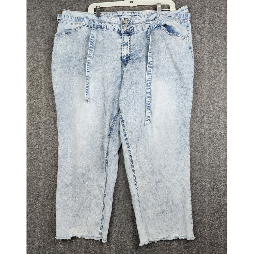 Est‎ 1946 Denim Wide Leg Jeans Womens 24W Blue Acid Wash High Rise Frayed Belt